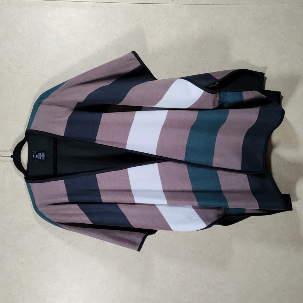 Serra Striped Open-Front Poncho in Mauve, Teal, Black & White